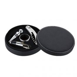 5011-Wine Set w Round Leather Box